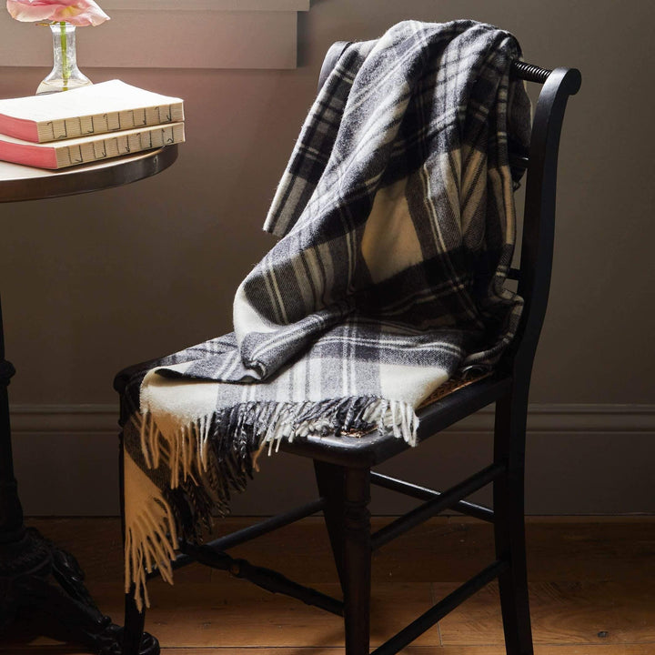 Evangeline Home Goods - Blanket Black & Ivory Plaid Merino Wool Throw