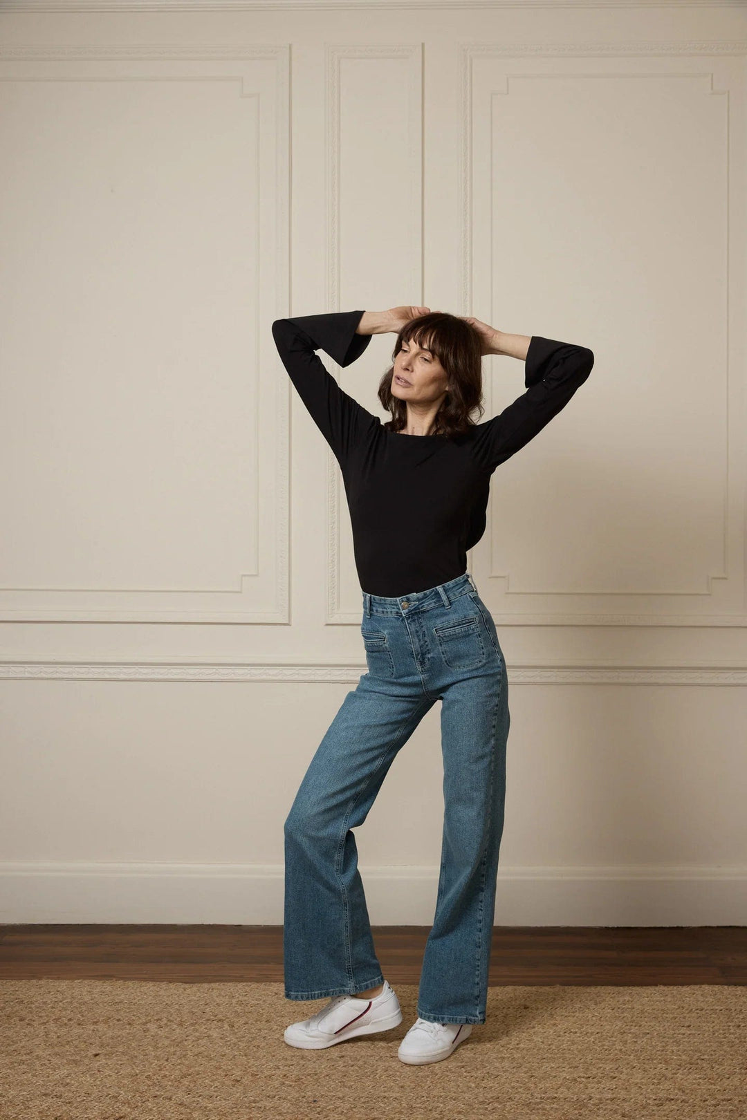 DONNA IDA Denim Kate The High Top Patch Pocket Relaxed Wide Leg