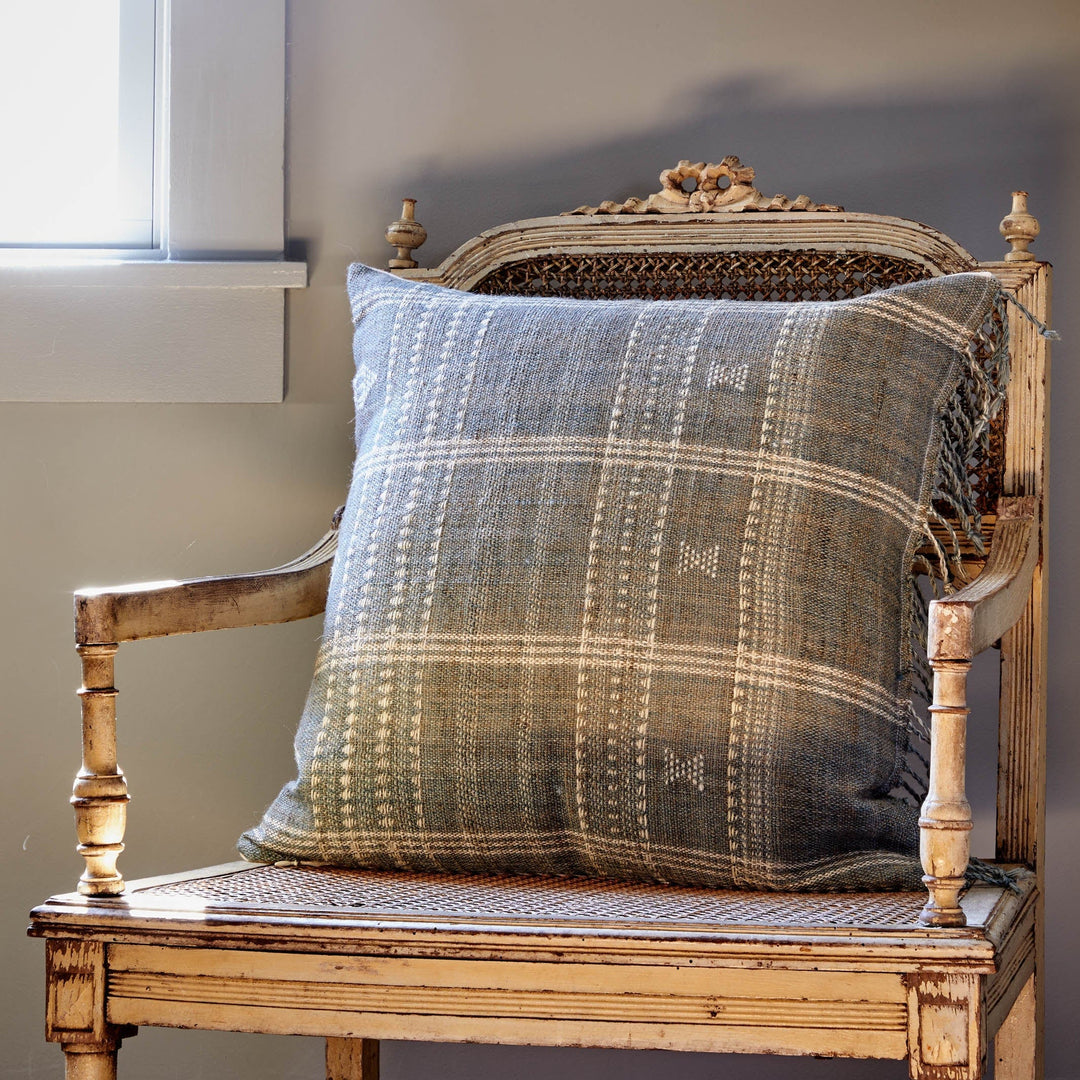 Entwined Indian Wool Madras Plaid Espresso Pillow