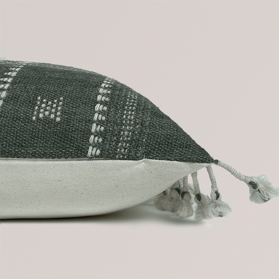 The Huntress Accessories - Pillow Dharma Indian Textile Wool  Three Stripe Sage Green Pillow.
